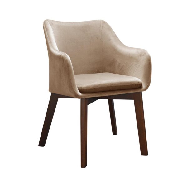 Beige velvet upholstered armchair for the living room on wooden legs Chris