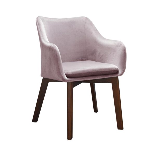 A dirty pink velor armchair for the living room on wooden legs Chris