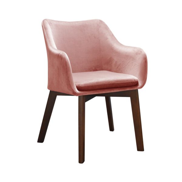 Pink velvet upholstered armchair for the living room on wooden legs Chris