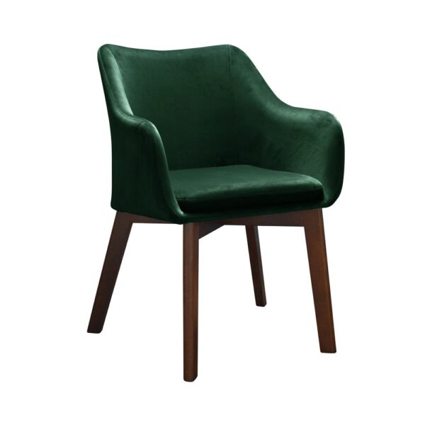 Green velvet upholstered armchair for the living room on wooden legs Chris