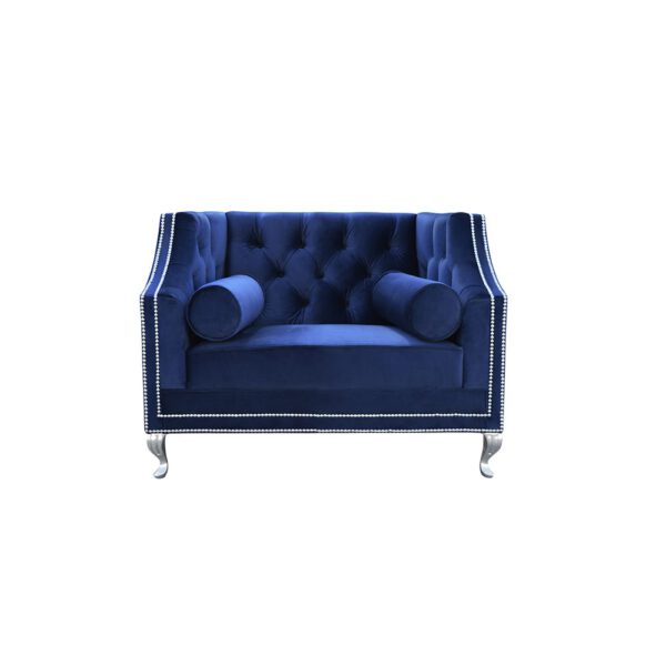 Palmieri modern navy blue velor armchair for the living room on metal legs
