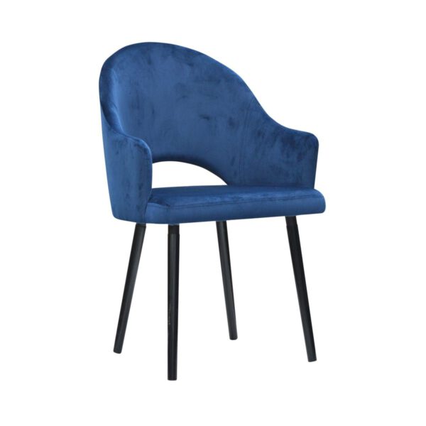 Fotel niebieski welurowy nowoczesny do salonu na drewnianych nogach Barro