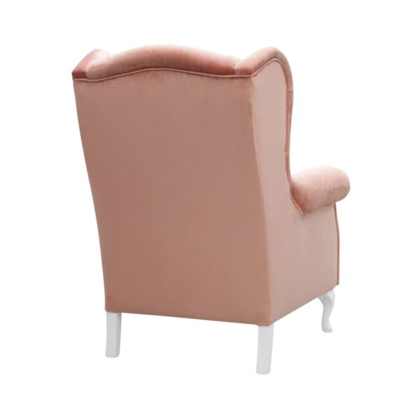 Fotel różowy welurowy do salonu na drewnianych nogach Uszak Vivian