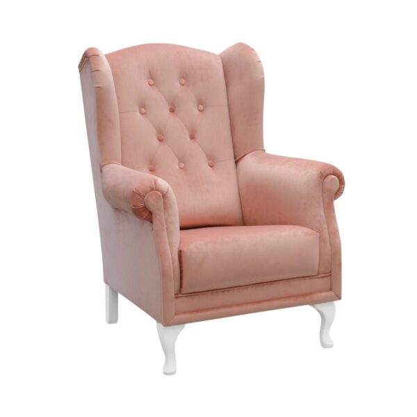 Modern pink velor armchair for the living room on wooden legs Uszak Vivian