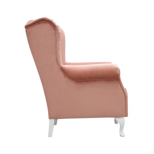 Fotel różowy welurowy nowoczesny na drewnianych nogach Uszak Vivian
