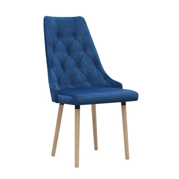 Navy blue modern dining chair on gold Cotto legs
