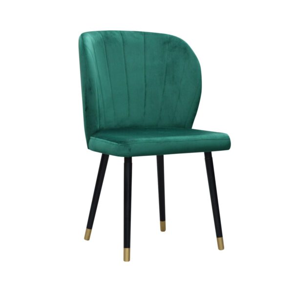 Rino green velvet upholstered dining chair on wooden legs