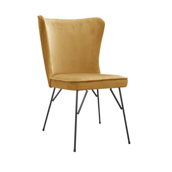 Krzesło żółte welurowe tapicerowane do jadalni na metalowych nogach Monti Spider