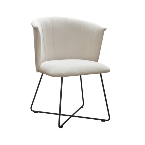 Beżowe welurowe krzesło tapicerowane do jadalni na metalowych nogach Lisa Cross