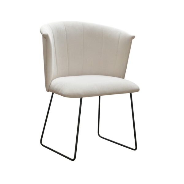 Lisa Ski beige velor upholstered dining chair with metal legs