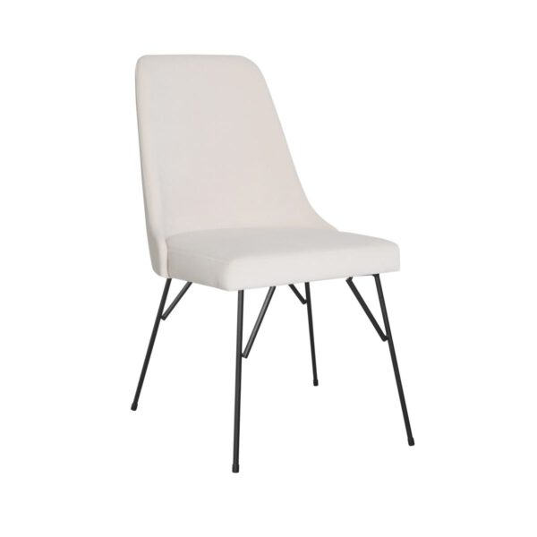 Lorenzo Ski beige velor upholstered dining chair with metal legs