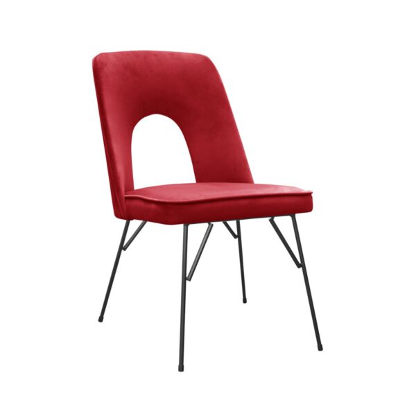Czerwone krzesło tapicerowane do jadalni na czarnych nogach Augusto Spider