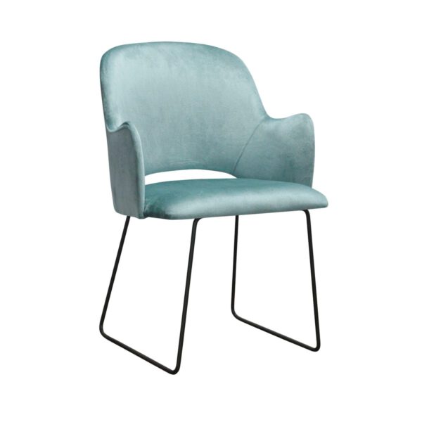 Fotel błękitny welurowy nowoczesny do salonu na metalowych nogach Nato Ski