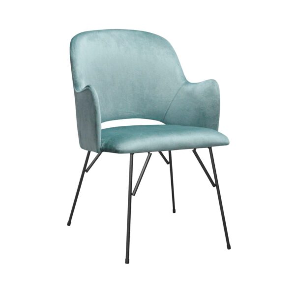Modern blue velor armchair for the living room on metal legs Nato Spider