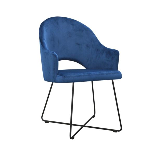 Fotel niebieski welurowy nowoczesny do salonu na metalowych nogach Barro Cross