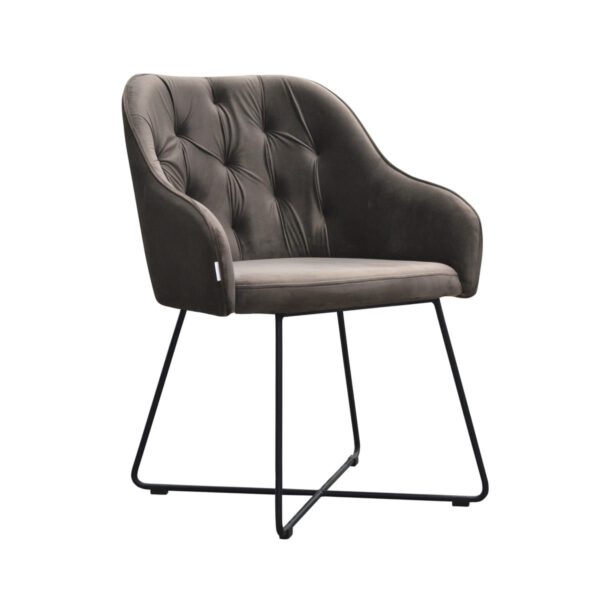 Modern gray velor armchair for the living room on wooden legs Albit Cross