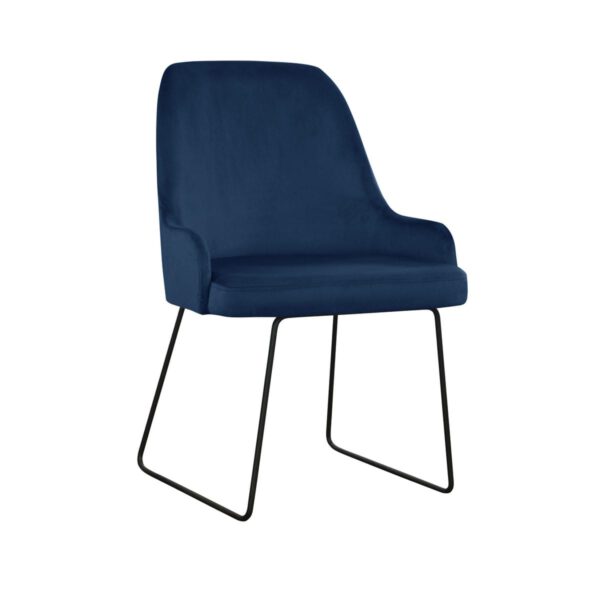 Andy Ski navy blue dining chair with black legs