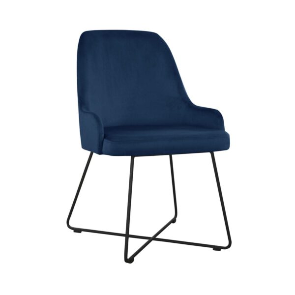 Andy cross navy blue dining chair with black legs