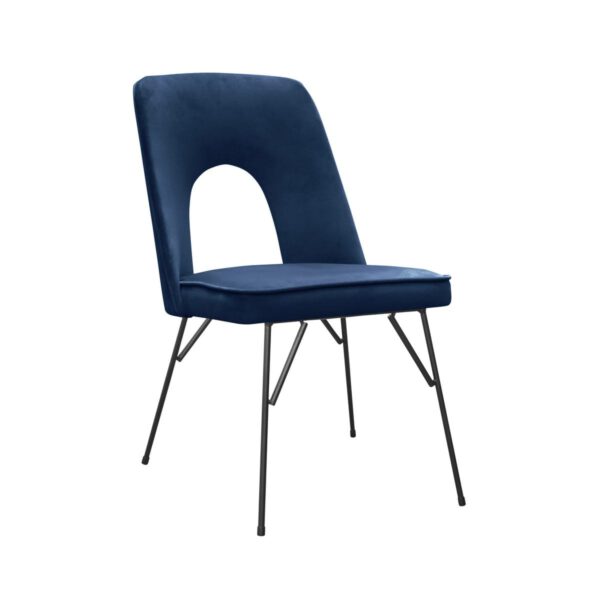 Augusto Spider navy blue upholstered dining chair with black legs