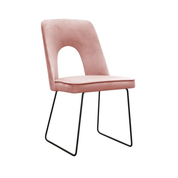 Jasnoróżowe krzesło tapicerowane do jadalni na czarnych nogach Augusto Ski