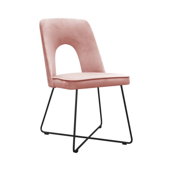 Augusto Cross light pink upholstered kitchen chair with black legs