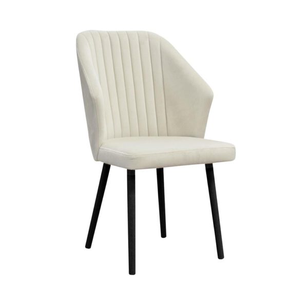 Upholstered beige velor dining chair on Palermo wooden legs