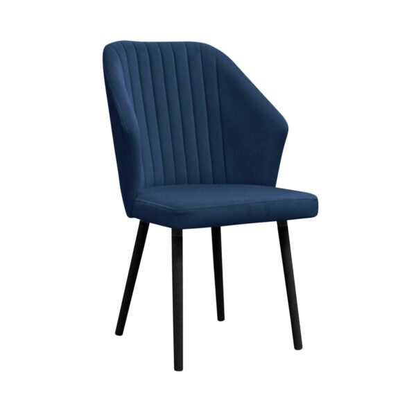 Palermo navy blue velvet upholstered dining chair on wooden legs