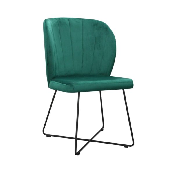 Krzesło zielone welurowe tapicerowane do jadalni na metalowych nogach Rino Cross