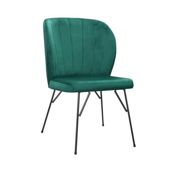Rino Spider green upholstered dining chair with metal legs