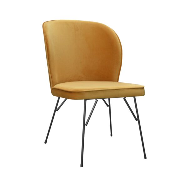 Krzesło żółte welurowe tapicerowane do jadalni na metalowych nogach Neve Spider