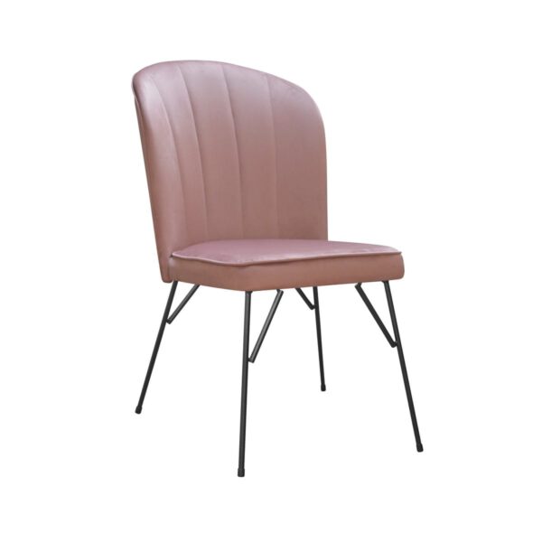 Różowe welurowe krzesło tapicerowane do jadalni na drewnianych nogach Matylda Spider