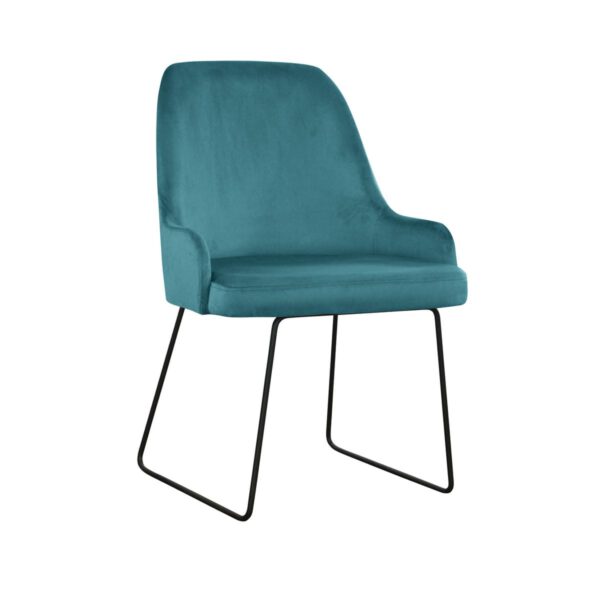 Andy Ski turquoise dining chair with black legs