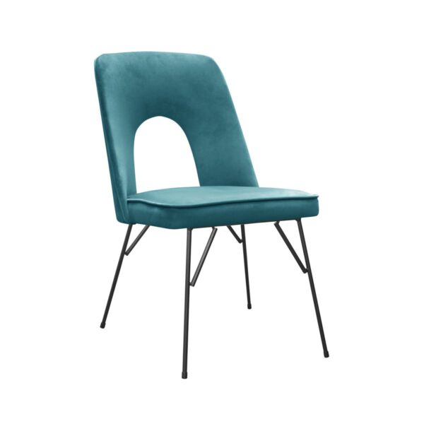 Augusto Spider turquoise upholstered dining chair with black legs