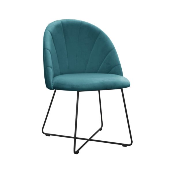 Ariana Cross turquoise upholstered kitchen chair with black legs