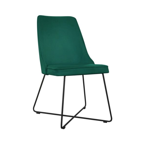 Zielone krzesło tapicerowane do jadalni na czarnych nogach Jensen Cross