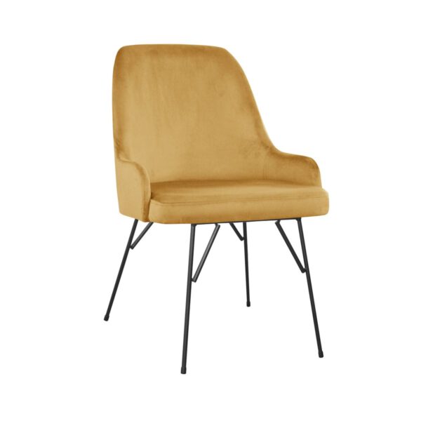 Żółte krzesło tapicerowane do jadalni na czarnych nogach Andy Spider