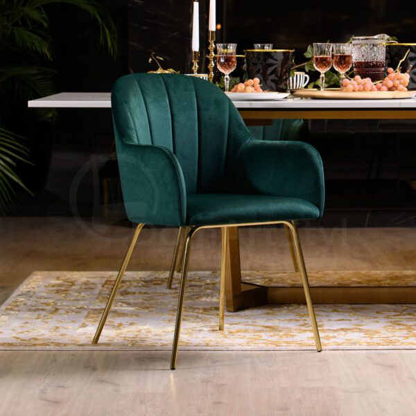 Modern bottle green velvet armchair for the dining room Ilario Ideal Gold