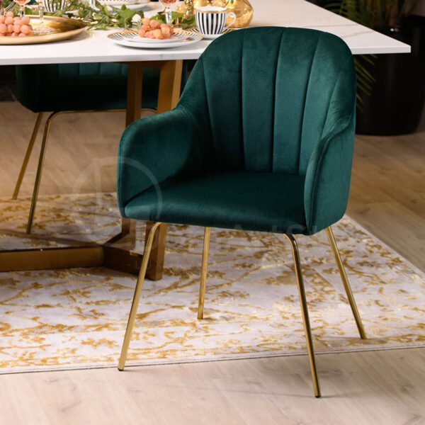 Nowoczesny zielony fotel na złotych nogach Ilario Ideal Gold