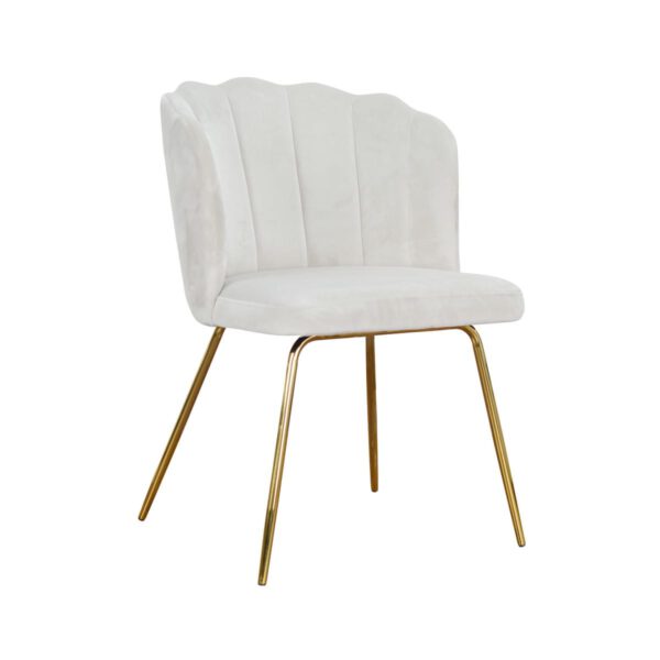Beżowe krzesło tapicerowane do jadalni na złotych nogach Klara ideal Gold