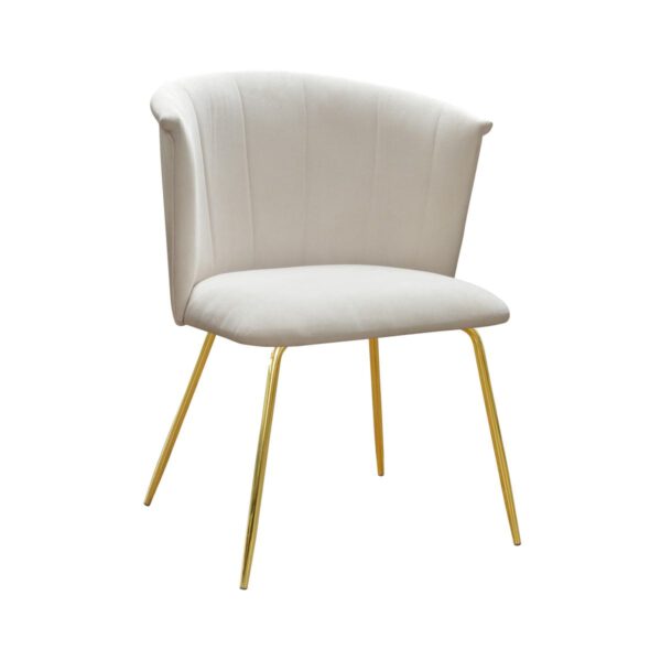 Beżowe welurowe krzesło tapicerowane do jadalni na złotych nogach Lisa ideal Gold