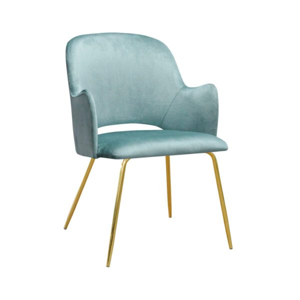 Fotel błękitny welurowy nowoczesny do salonu na złotych nogach Nato ideal Gold