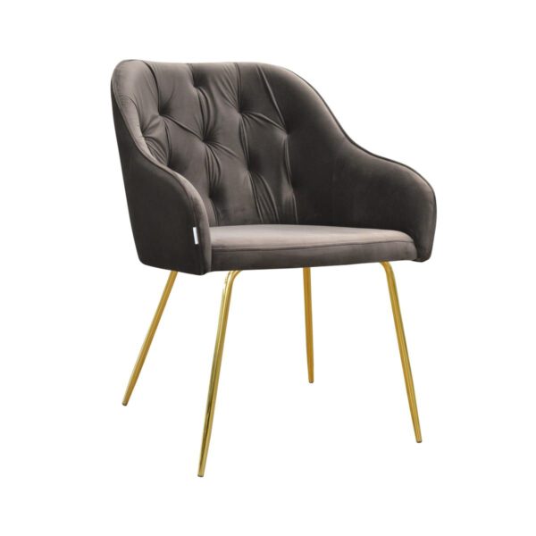Modern gray velor armchair for the living room on golden legs Albit ideal Gold