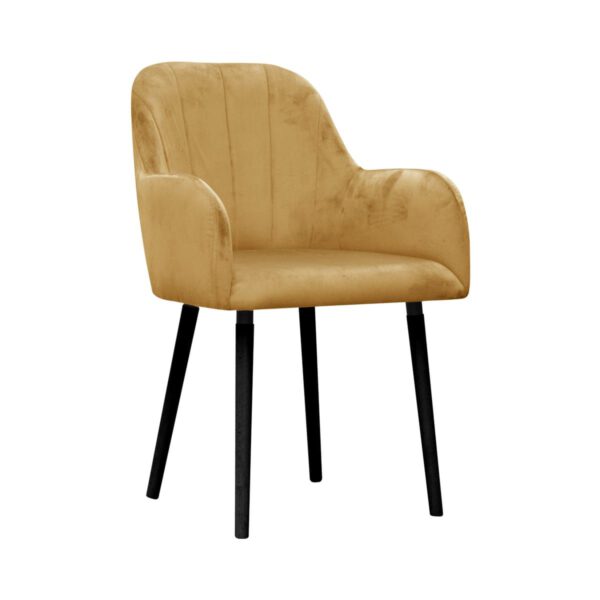 Fotel żółty welurowy nowoczesny do salonu na drewnianych nogach Ilario