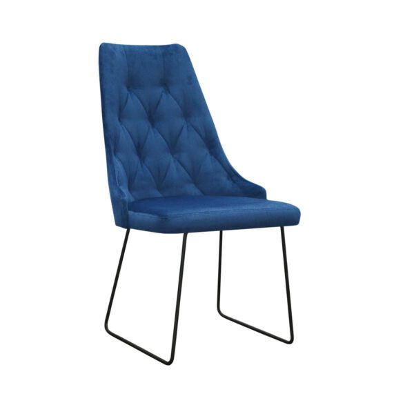 Navy blue modern dining chair on black Cotto Ski legs