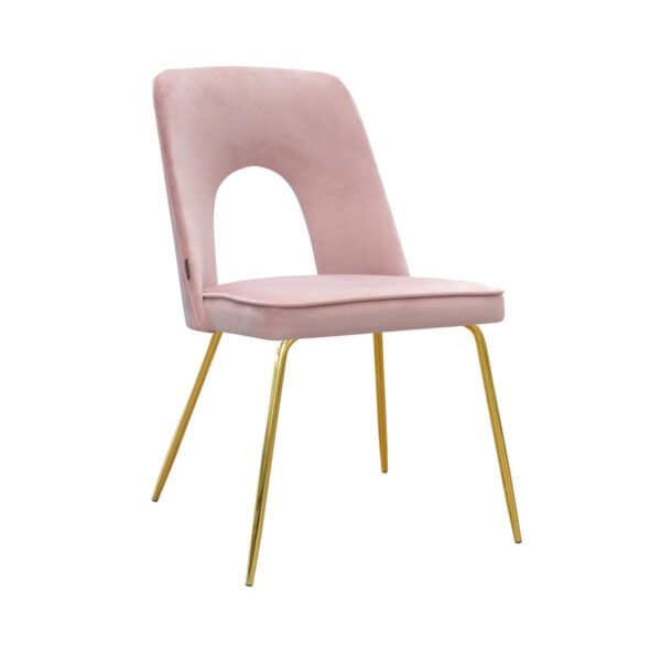 Jasnoróżowe krzesło tapicerowane do jadalni na złotych nogach Augusto ideal Gold