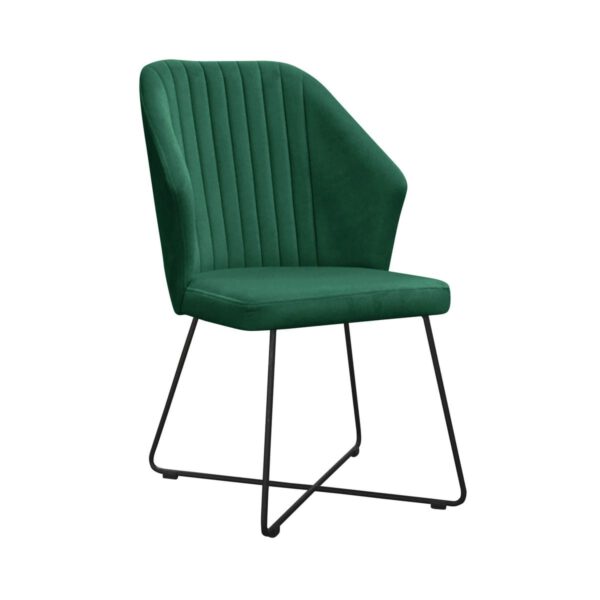 Krzesło zielone welurowe tapicerowane do jadalni na metalowych nogach Palermo Cross