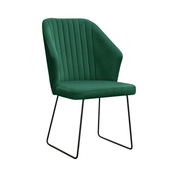 Palermo Ski upholstered green velor dining chair with metal legs