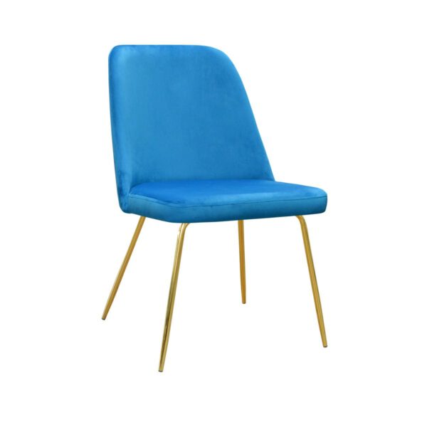 Niebieskie krzesło tapicerowane do jadalni na złotych nogach Jennifer ideal Gold