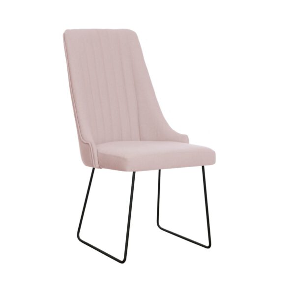Pink modern dining chair on black Cloud Ski legs