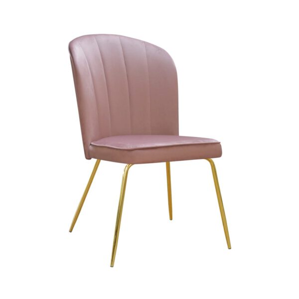 Różowe welurowe krzesło tapicerowane do jadalni na złotych nogach Matylda ideal Gold